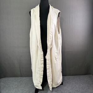 In Every Story Vest Women 2X Linen Blend Open Lagenlook Long Coastal Boho Cream